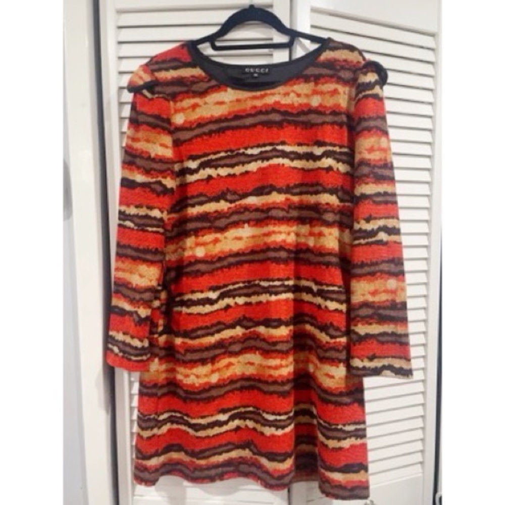 Gucci Striped Mini Dress in Red, Orange, Brown, Black
